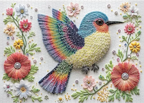Miniatura 3 de Gem Bird - Rompecabezas de 1000 piezas para adultos, rompecabezas difícil de 1000 piezas para adultos, rompecabezas de pájaros coloridos estilo arte