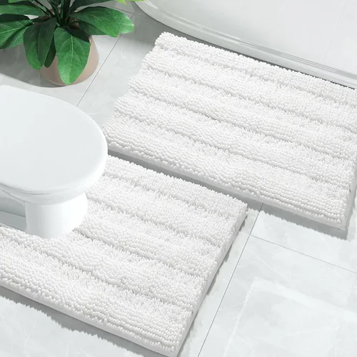 Miniatura 41 de Yimobra Juego de 2 alfombras de baño de felpilla suave y absorbente y alfombra para inodoro en forma de U, antideslizante, lavable a máquina