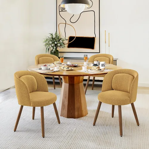 Miniatura 5 de LUE BONA Juego de 2 sillas de comedor, modernas sillas de cocina tapizadas con patas de madera maciza, respaldo curvado y soporte lumbar