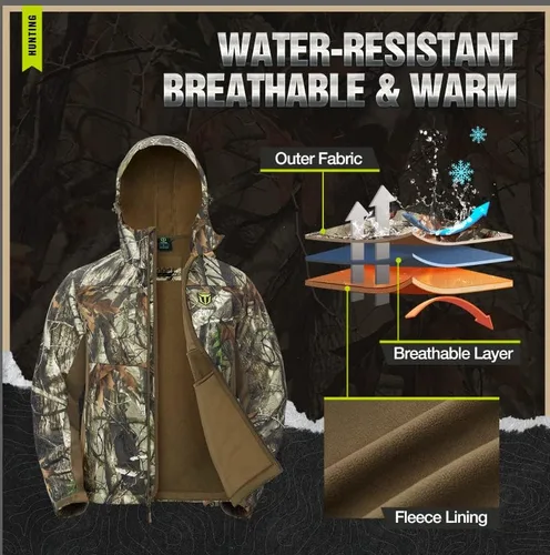 Miniatura 3 de TIDEWE Ropa de caza para hombres con forro polar, correa de seguridad, resistente al agua, chaqueta y pantalones silenciosos de caza