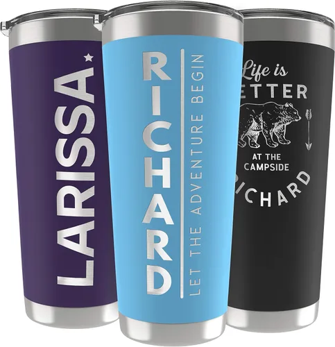 Miniatura 18 de Regalos personalizados para hombres – 20 onzas – Vasos personalizados con tapa, azul cielo, tazas de café de viaje aisladas, juego de popote