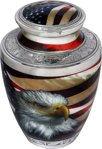 Miniatura 2 de Bold & Divine Urnas de cremación patrióticas y veteranas de la bandera estadounidense para cenizas humanas y hombres adultos Urna decorativa
