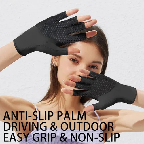 Miniatura 2 de SayWow Guantes sin dedos para mujer, protección solar UV para pantalla táctil, manicura de gel, conducción