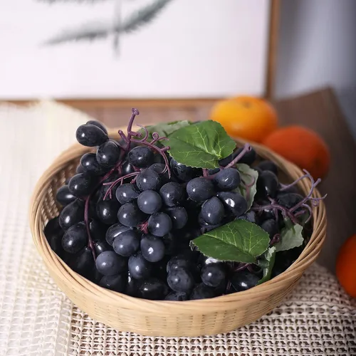 Miniatura 4 de 5 racimos de uvas falsas de goma, paquetes de uva falsa para el hogar, casa, cocina, fiesta, boda, fotografía, decoración, color negro