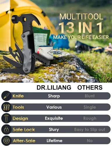 Miniatura 8 de Multiherramienta Accesorios de Camping Rellenos de Media para Hombres Regalos de Papá, 13 en 1 Herramientas Múltiples de Supervivencia Martillo