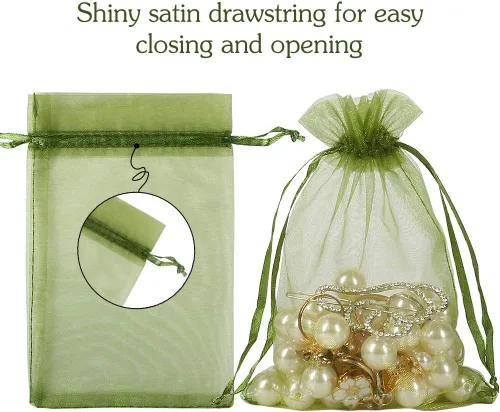 Miniatura 3 de HRX Package 100 bolsas de organza con cordón verde oliva, 4 x 6 pulgadas, bolsas de regalo de malla de caramelo, bolsas de joyería, bolsitas