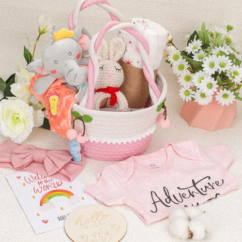 Miniatura 3 de Cesta de regalos para niña, regalos de baby shower para niñas, regalo para niñas recién nacidas, cesta de regalo para niña, regalos de revelación