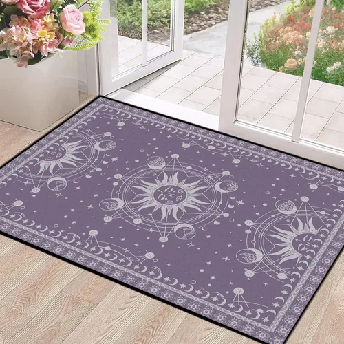 Miniatura 13 de 5' X 7' Alfombra con diseño de sol y luna, alfombras boho celestiales para dormitorio, sala de estar, estilo bohemio, oculto, media luna, solar