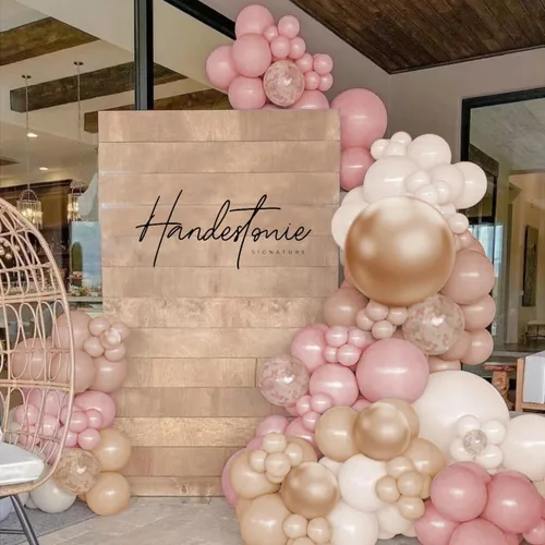 Miniatura 6 de MEBAY Kit de Arco de Guirnalda de Globos Bohemios, 156 Piezas Globos Rosa Empolvado Marrón Pastel Champán Dorado Blanco Metálicos para Boda Baby
