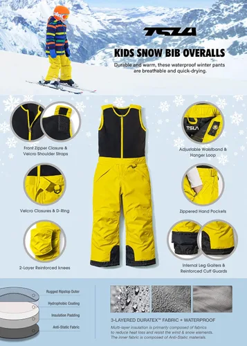 Miniatura 4 de TSLA - Overol con peto invernal para bebés, niñas y niños pequeños, para nieve, snowboard y esquí, de tela antidesgarro Ripstop, impermeable