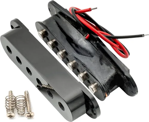 Miniatura 6 de Musiclily Pastilla media de bobina única de 1.969 in para Fender Strat Squier piezas de guitarra eléctrica, cubierta negra Negro