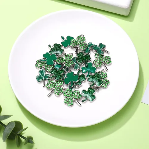 Miniatura 6 de 40 dijes de trébol del día de San Patricio para hacer joyas, varios esmaltes irlandeses con hojas verdes de la suerte, dijes para collares