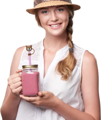 Miniatura 7 de 3 fundas para popote de oso, bonitas fundas de popote de silicona suave de dibujos animados, tapas protectoras sin BPA compatible con Stanley Straws