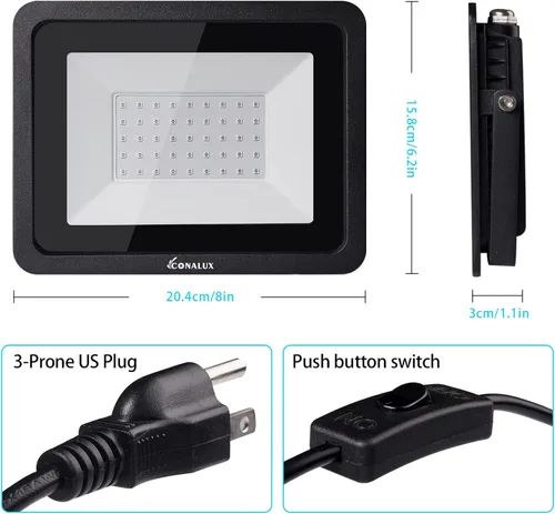 Miniatura 3 de Luz negra LED de 395 nm y 50 W con enchufe e interruptor estándar de EE. UU., cable de alimentación de 4.9 pies, luz negra impermeable IP66 se