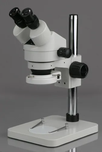 Miniatura 2 de Microscopio binocular estéreo 7X-45X con soporte de pilar de 14" y luz de anillo de 64 LED