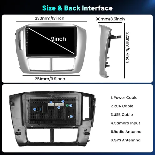 Miniatura 9 de 4+64G para Honda Pilot 2006 2007 2008 Carplay inalámbrico Android 15 estéreo de coche, 9 pulgadas IPS 1280 * 720 pantalla táctil Radio Android Auto
