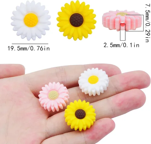 Miniatura 3 de 15 cuentas espaciadoras de silicona de girasol de 0.78 pulgadas (0.787 in) con forma de flor plana focal, cuentas espaciadoras para llaveros