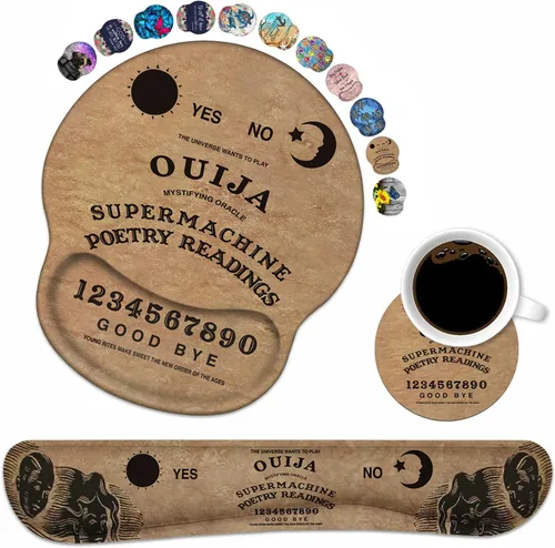 Miniatura 11 de Juego de reposamuñecas para teclado y alfombrilla para mouse con posavasos, base de poliuretano antideslizante, alfombrilla ergonómica para mouse