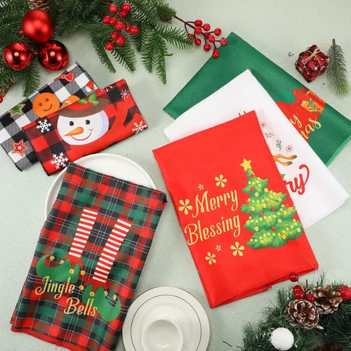 Miniatura 4 de Peryiter 6 Toallas de Mano Navideñas de 16 x 24 Pulgadas Toallas de Cocina Navideñas para Platos Paños de Cocina Navideños Decoración de Cocina