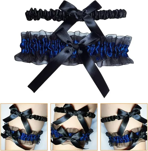 Miniatura 6 de ValiCLUD 1 juego de ligas de novia sexy para novias de encaje y piernas decoraciones (negro, azul)