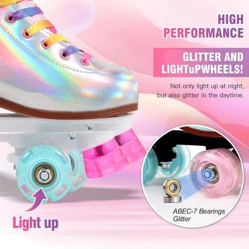 Miniatura 4 de LIKU Patines de cuatro ruedas para niñas y mujeres con todas las ruedas iluminadas, patines de cordones iluminados para interiores y exteriores