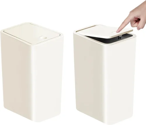 Miniatura 8 de TIPGO Basurero de baño con tapa, cubo de basura delgado de 10 litros/2.6 galones, cesta de basura pequeña con tapa desplegable para cocina, Negro