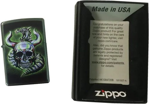 Miniatura 4 de Zippo Encendedor personalizado - Dragón metálico camaleón y calavera