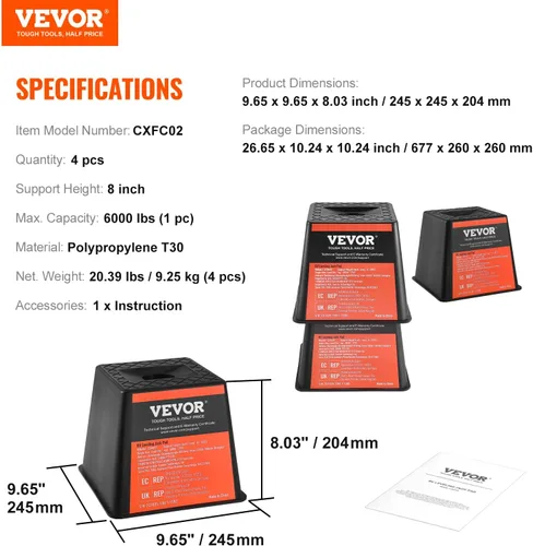 Miniatura 7 de VEVOR Bloque de Gato para Remolque, Capacidad de 2721 kg por Bloque de Nivelación de RV, Bloques Estabilizadores de RV de Polipropileno, Accesorios