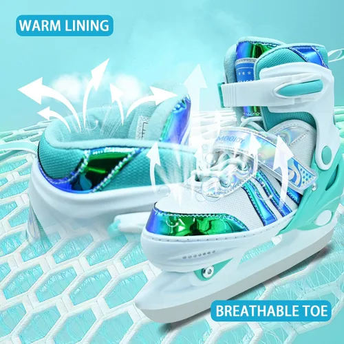 Miniatura 5 de Patines de Hielo Ajustables, Patines de Hielo de Cuchilla Lisa para Edades 3-12, Patines de Hielo con Forro Cómodo para Principiantes Niños y Niñas