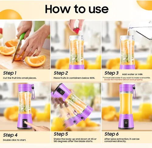 Miniatura 5 de Licuadora portátil inalámbrica de tamaño personal, licuadora de 12 onzas para batidos y batidos con taza de jugo de viaje sin BPA, 6 cuchillas