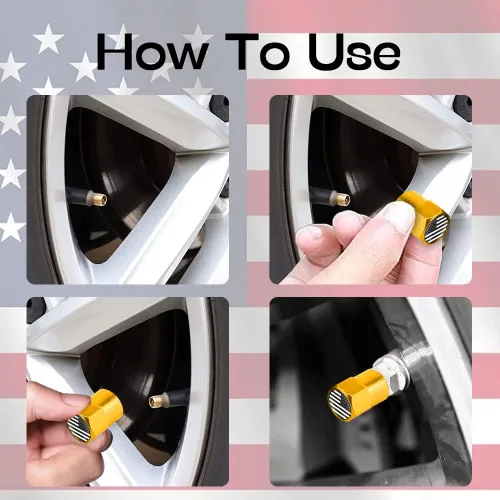 Miniatura 13 de ASUBHA 4 tapas de vástago de válvula de neumático con bandera estadounidense, tapones de aire de aluminio para neumáticos con junta tórica de goma