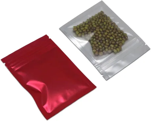 Miniatura 6 de FERENLI 100 unidades Bolsa de almacenamiento de alimentos con cierre de cremallera de Mylar, bolsa hermética de aluminio mate con ventana frontal