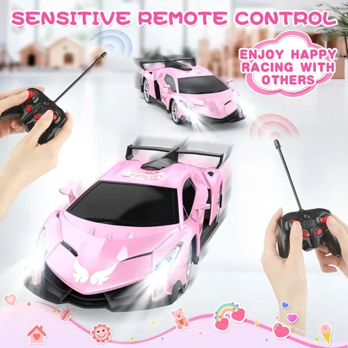 Miniatura 5 de Growsland Auto a control remoto para niñas, 1:18, color rosa, autos RC juguetes para niñas, vehículo eléctrico de juguete auto de carreras