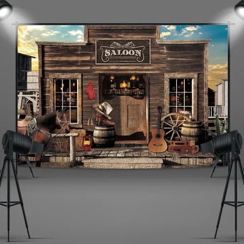Miniatura 4 de Western Saloon Cowboy Backdrop 7 pies de ancho x 5 pies de alto Country Vintage Bar Wild West Ranch Texas Vaque Horse Barn Door Cowgirl Baby Shower