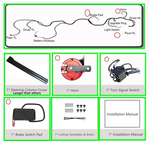 Miniatura 6 de Dr.Acces Kit de señal de giro para carrito de golf con interruptor de luz de freno de bocina, arnés de cableado de actualización de enchufe de 9