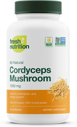 Cápsulas Cordyceps orgánicas (extracto de hongo Cordyceps Sinensis) - 1500 mg por porción - Apoyo de energía y resistencia - Rico en alfa glucano -