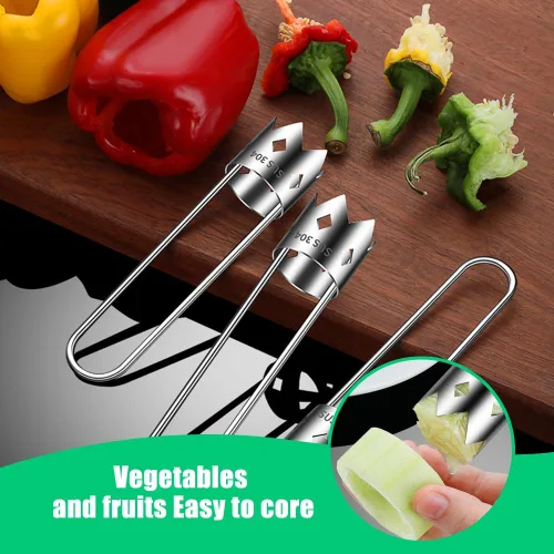 Miniatura 3 de Runsgo Descorazonador de semillas de pimiento rojo 2024, nuevo descorazonador de frutas de acero inoxidable, para verduras y frutas (1 unidad)