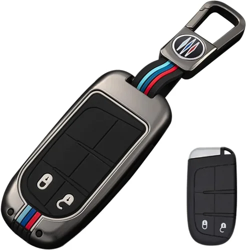 Miniatura 10 de Funda protectora de metal para llavero con llavero para Chrysler 300C Jeep Grand Cherokee 2011-2016 COMPASS 2011-2019 Cromo 3 Botones