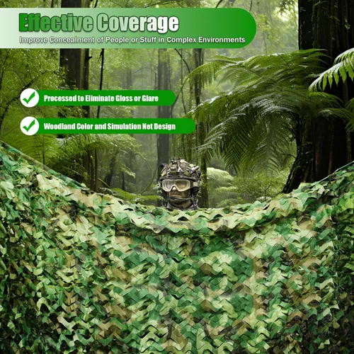 Miniatura 3 de Red de camuflaje, 26 x 26 pies, diseño de camuflaje de bosque, camping, militar, caza, camuflaje para cubrir automóviles, observación de aves, stock