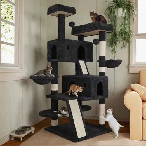 MUTICOR Árbol para gatos de 66 pulgadas de varios niveles, grande, para interiores, con felinos grandes/perchas de felpa Gris oscuro