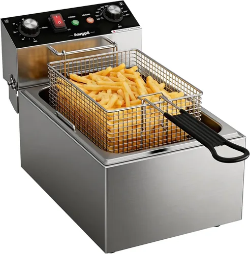 Freidora eléctrica profunda de un solo tanque con canasta, capacidad 10L (10.5QT), freidoras eléctricas de encimera con temporizador de 60 minutos