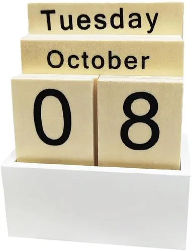 Miniatura 9 de Calendario perpetuo de madera para escritorio, exhibición de fecha y mes de madera y metal para maestros, estudiantes, aula, decoración rústica