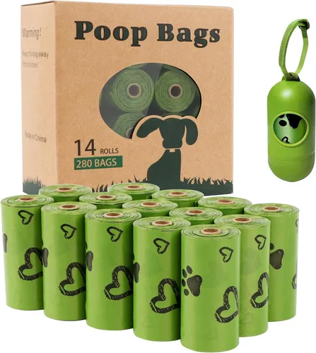 Yingdelai Bolsas para excrementos de perro, 280 unidades: bolsa de basura extra gruesa a prueba de fugas con dispensador para perros (aromatizadas)