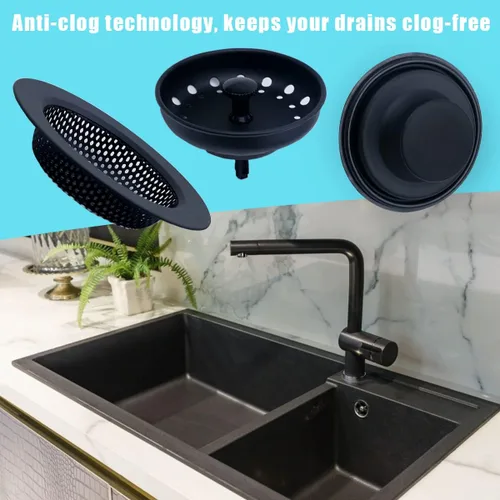 Miniatura 7 de 3 piezas de tapón para fregadero de cocina, 3 en 1 colador de cesta de fregadero de cocina, tapón universal antiobstrucción de acero inoxidable