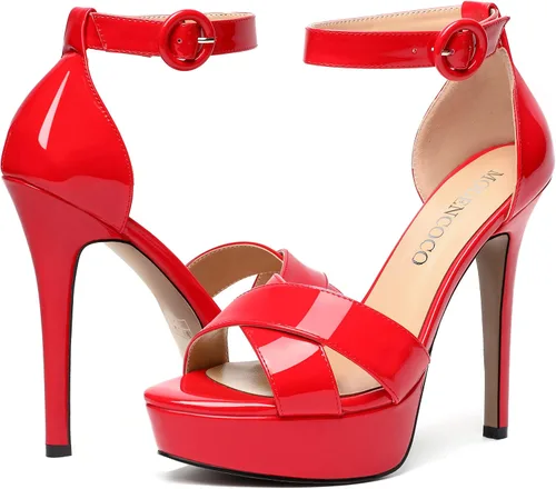 Miniatura 83 de MODENCOCO Sandalias de boda con correa de tobillo sexy para mujer, con plataforma y puntera abierta, tacón de aguja y tacón alto, zapatos de vestir