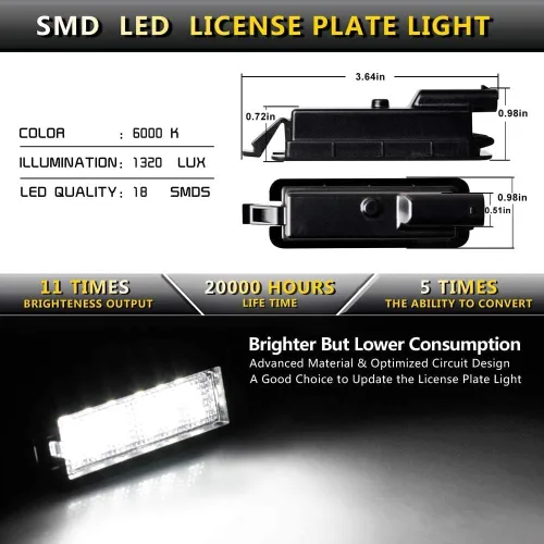 Miniatura 4 de Conjunto de lámpara LED para placa de matrícula para Dodge Charger Challenger Chrysler 300 Pacifica Jeep Compass 6000K Dimond White 2015-2019