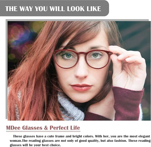 Miniatura 5 de MDee Gafas de lectura para mujer, paquete de 3 unidades, redondas, con bloqueo de luz azul, bisagras de resorte