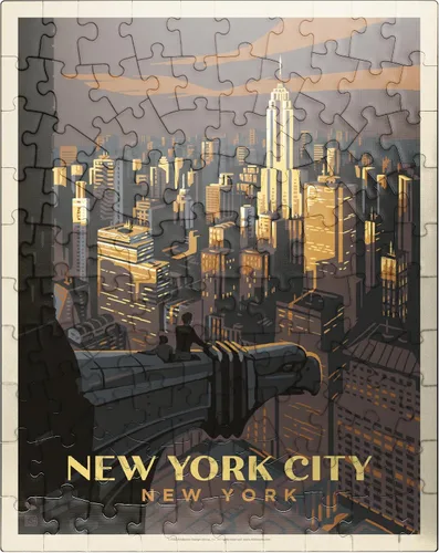 MyPuzzle New York City: Eagle's View, Vintage Poster - Rompecabezas prémium de 100 piezas para adultos
