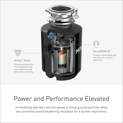 Miniatura 2 de Moen Host Series 3/4 HP - Triturador de basura de alimentación continua con reducción de ruido para fregadero de cocina, incluye cable