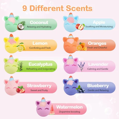 Miniatura 3 de SHUCHING Bombas de baño de unicornio 9 XXL con sorpresa en el interior, bolas orgánicas de baño de burbujas para cumpleaños de niños y niñas